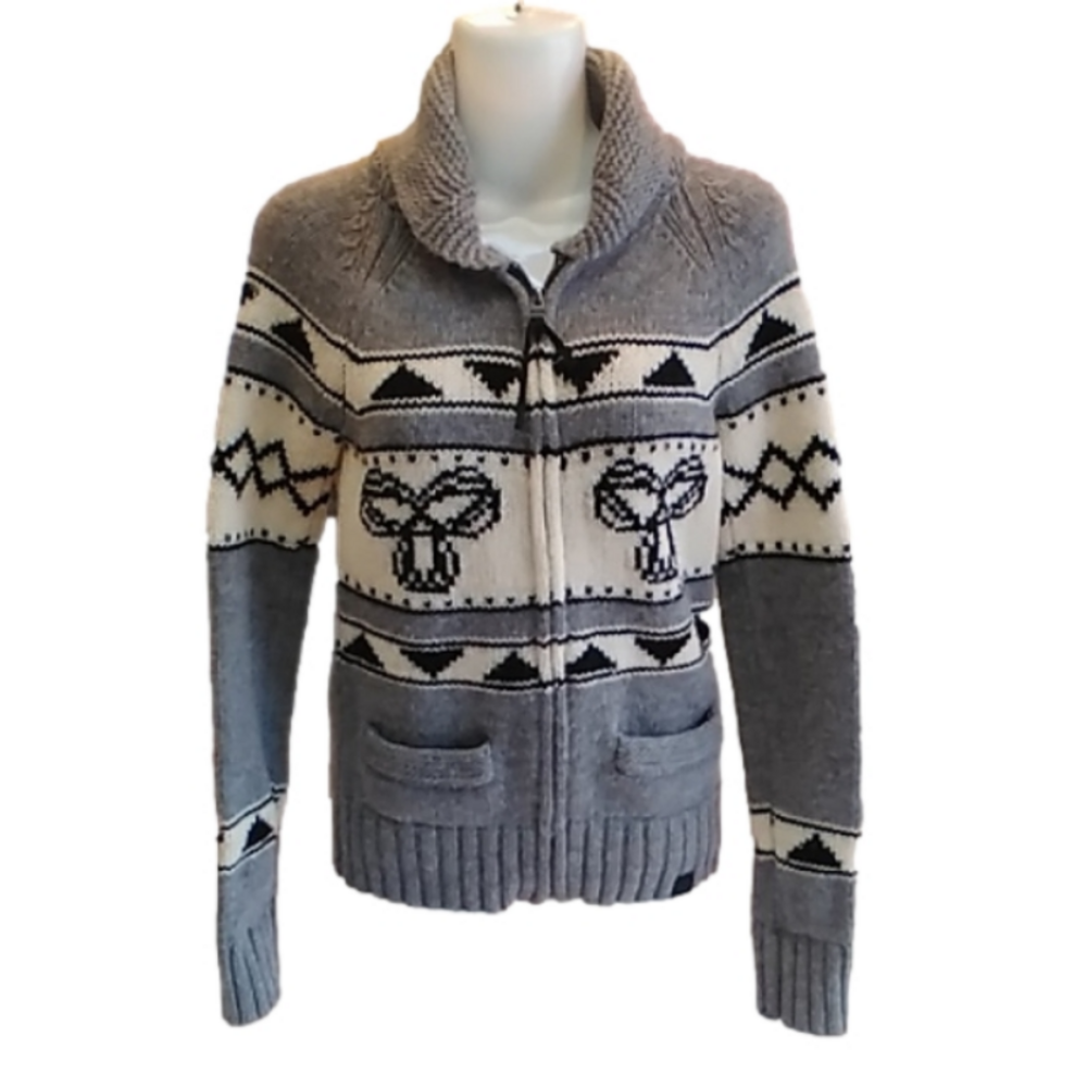 Aritzia TNA 100% Lambswool Grey Zip Up Cowichan Sea to Sky Women's S Sweater - Picture 2 of 13